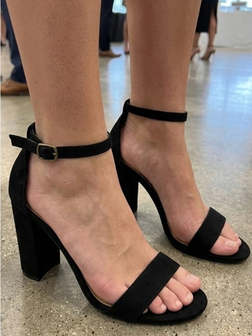 Brash Black Suede Block Heel Ankle Strap Sandal Open Toe Dress Heels Sz 9 Event